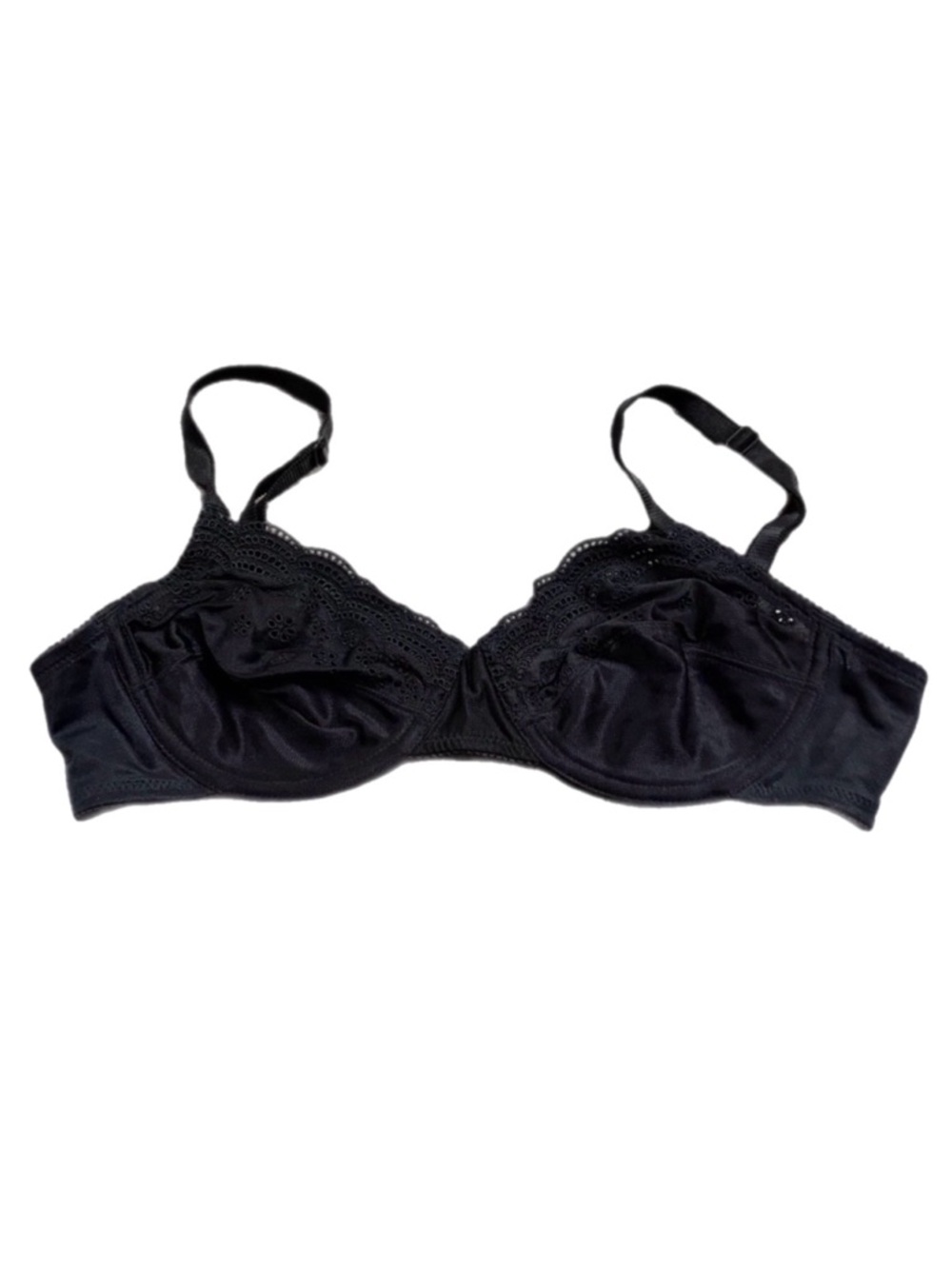 60s/70s European Vintage Ellina Floral Embroidered Unlined Bra (Black) Size 34B